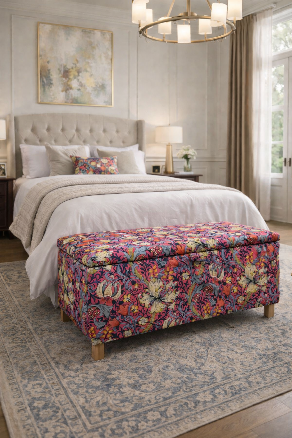 Ottoman in Morris & Co Golden Lily Velvet