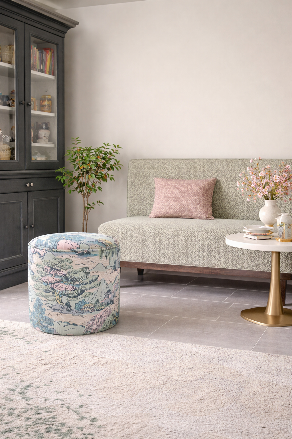 Dressing Table Pouffe in Yanagi Bright Pastel Velvet