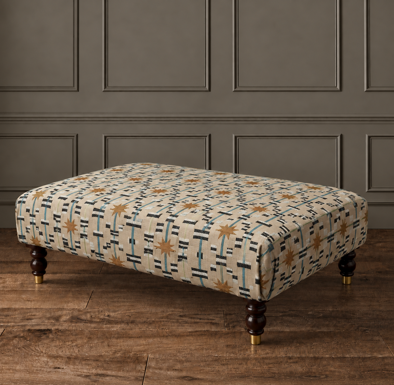 Geometric teal and copper footstool.png