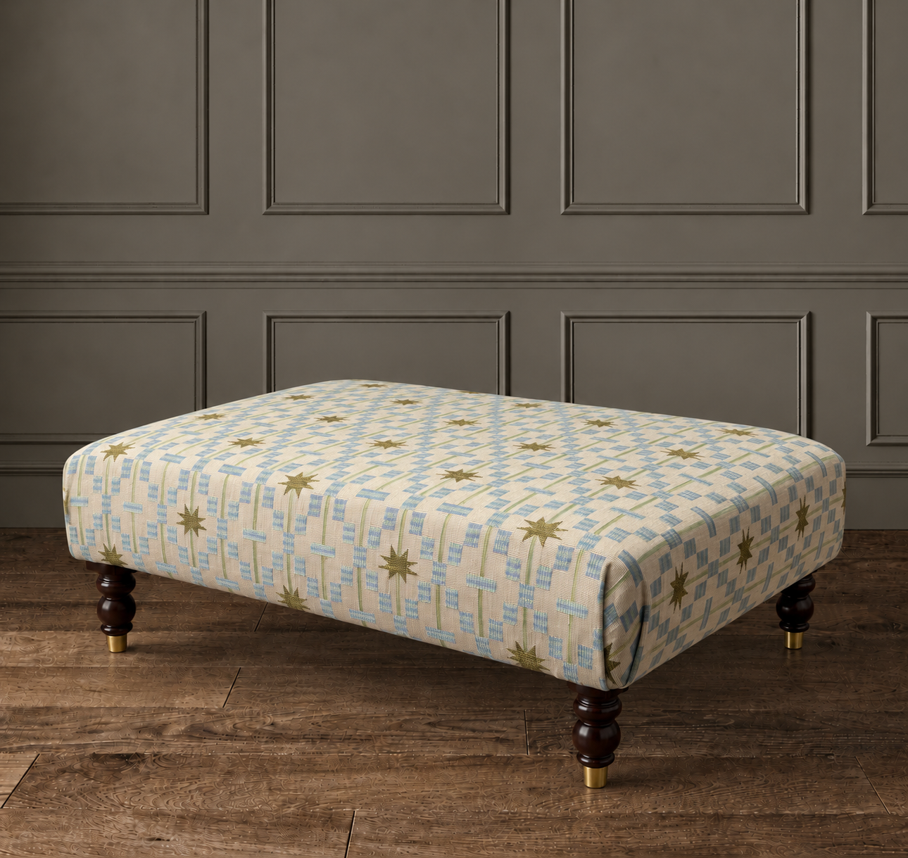 Geometric Upholstered Coffee Table in Panelled Room.png