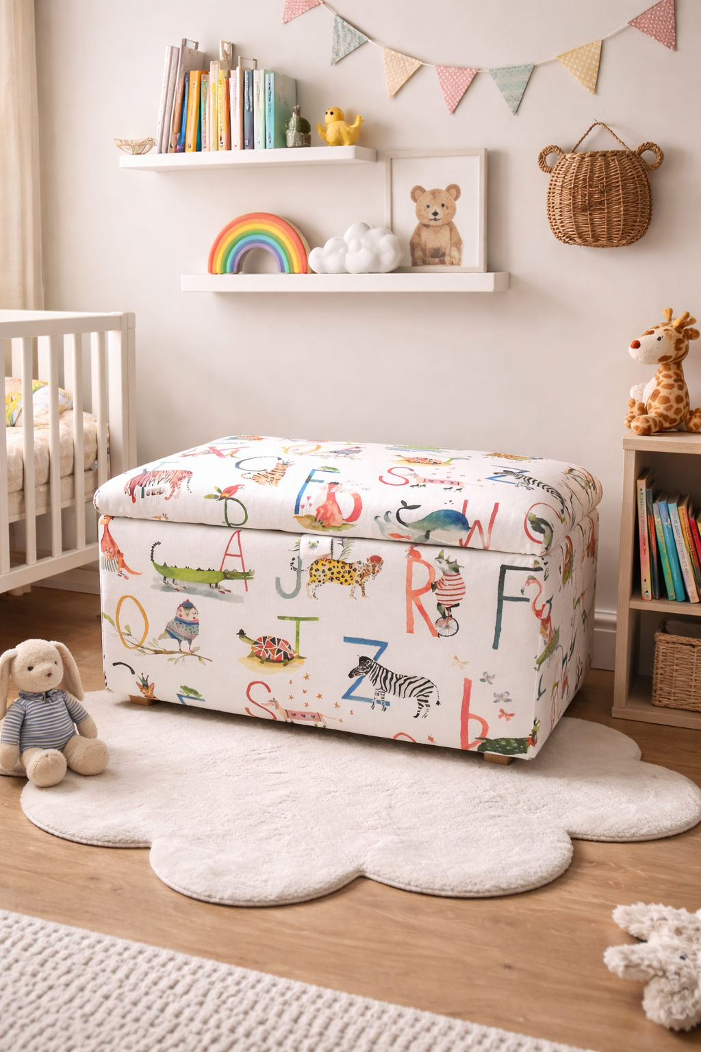 Ottoman in Animal Alphabet Print