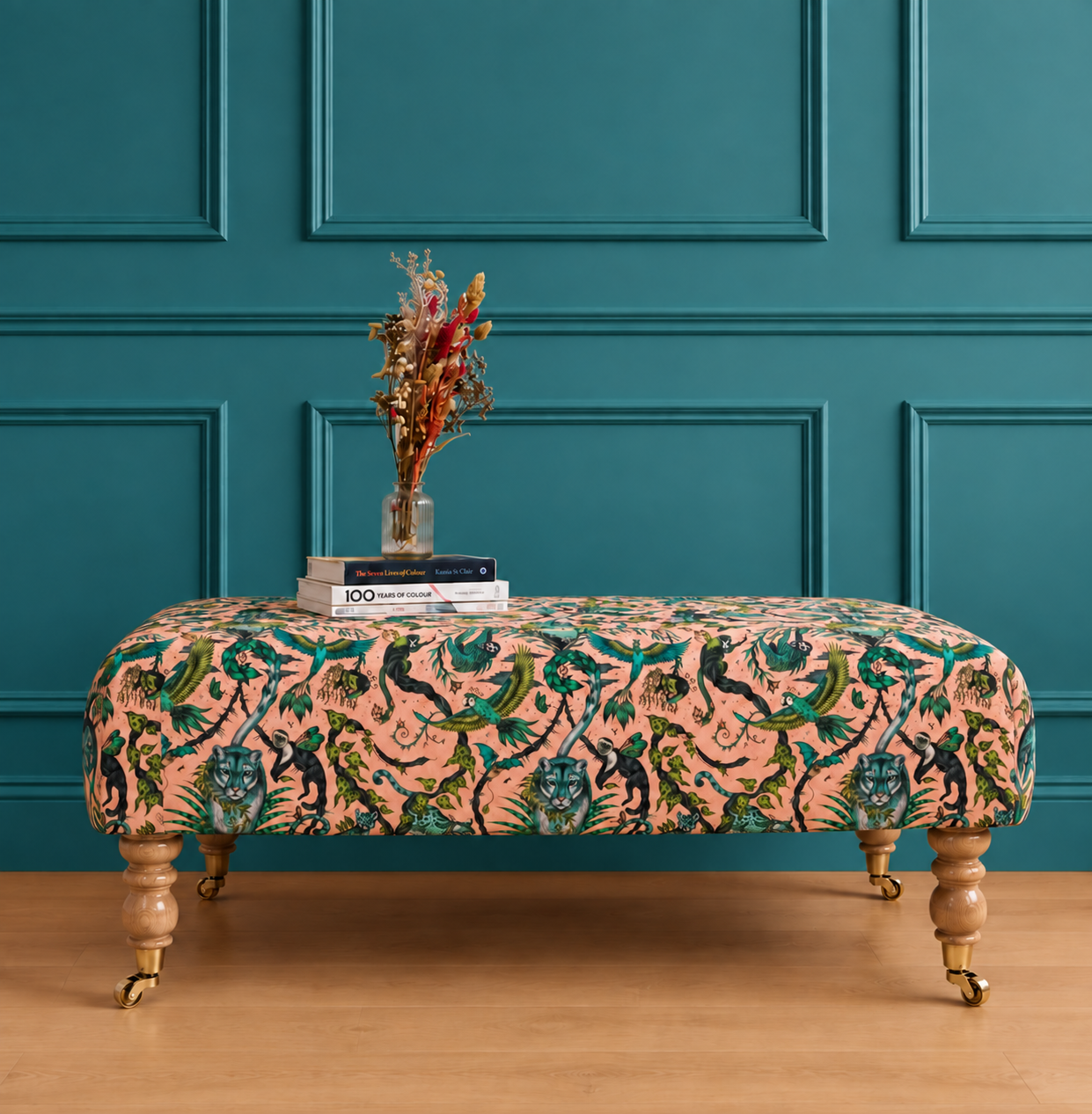 Teal walls, jungle footstool.png