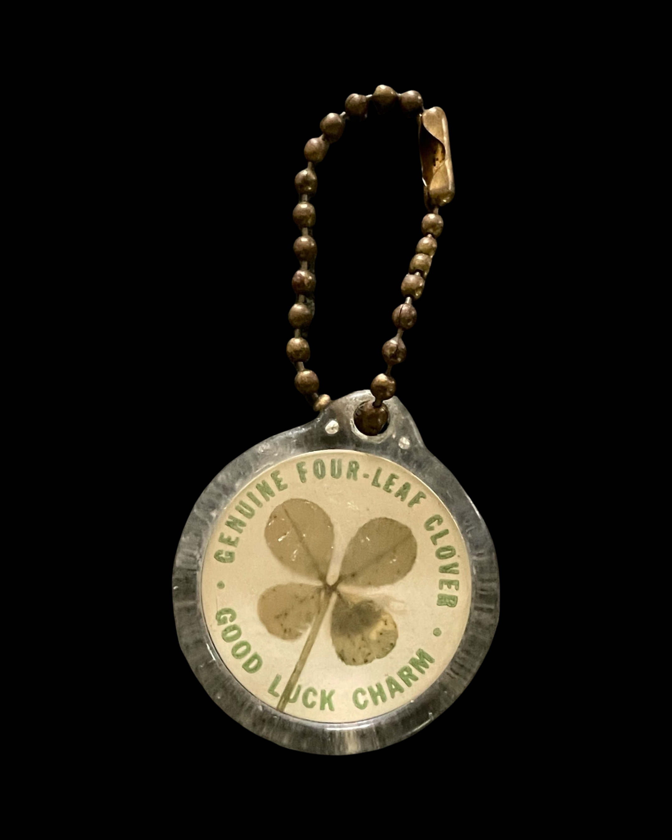 Genuine Four Leaf Clover Good Luck Charm in Key Ring; House of Good Fortune Collection