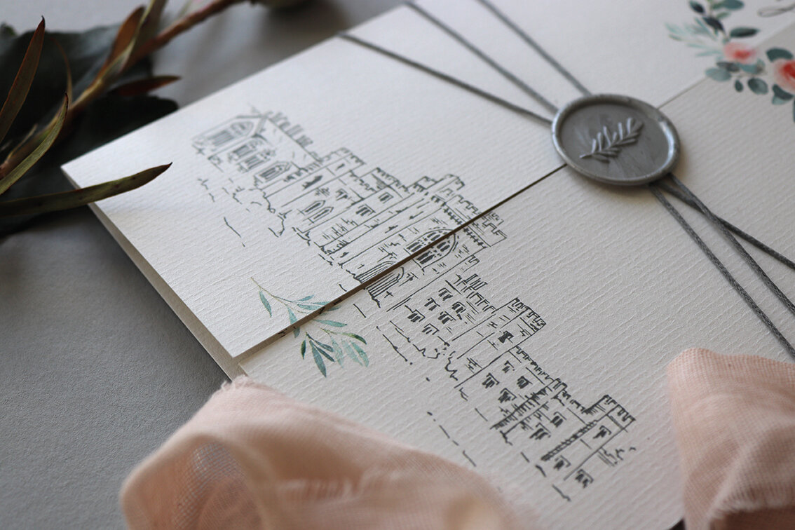 Customize Your Wedding Invitations with a Venue Sketch  Banter and Charm