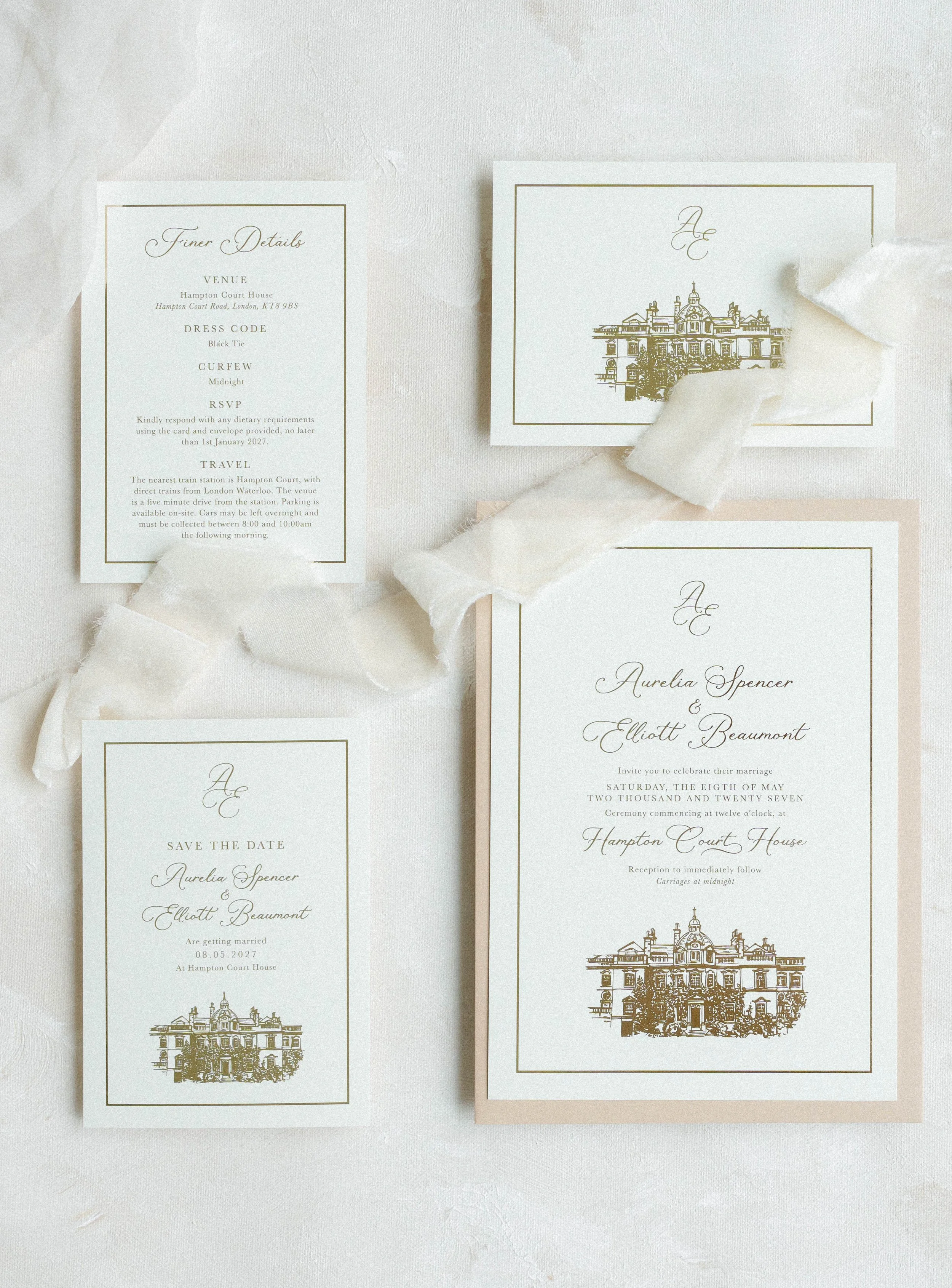 Polly Pickle Aurelia Gold Foil Wedding Invitation Suite