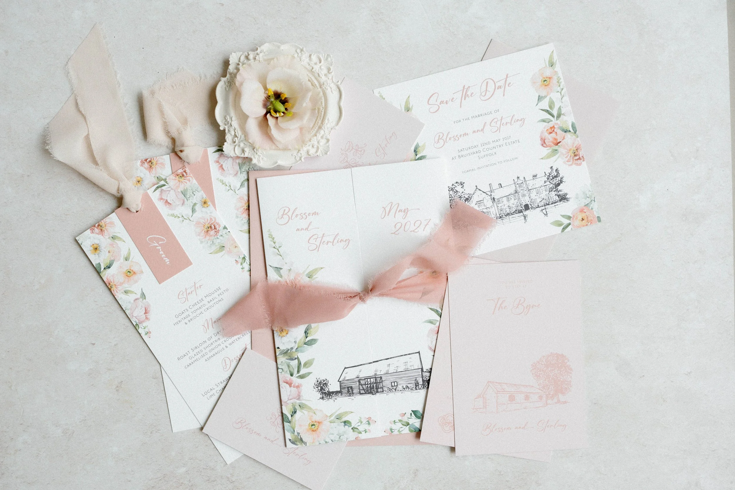 Polly Pickle Blossom Floral Wedding Invitation Suite