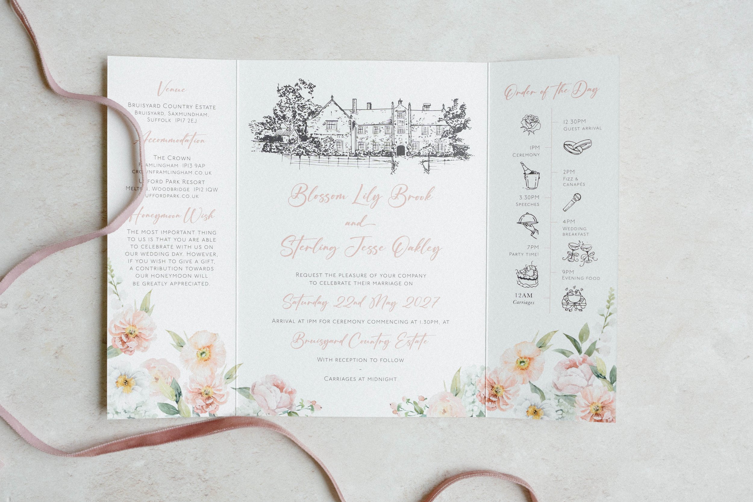 Polly Pickle Blossom Floral Wedding Invitation