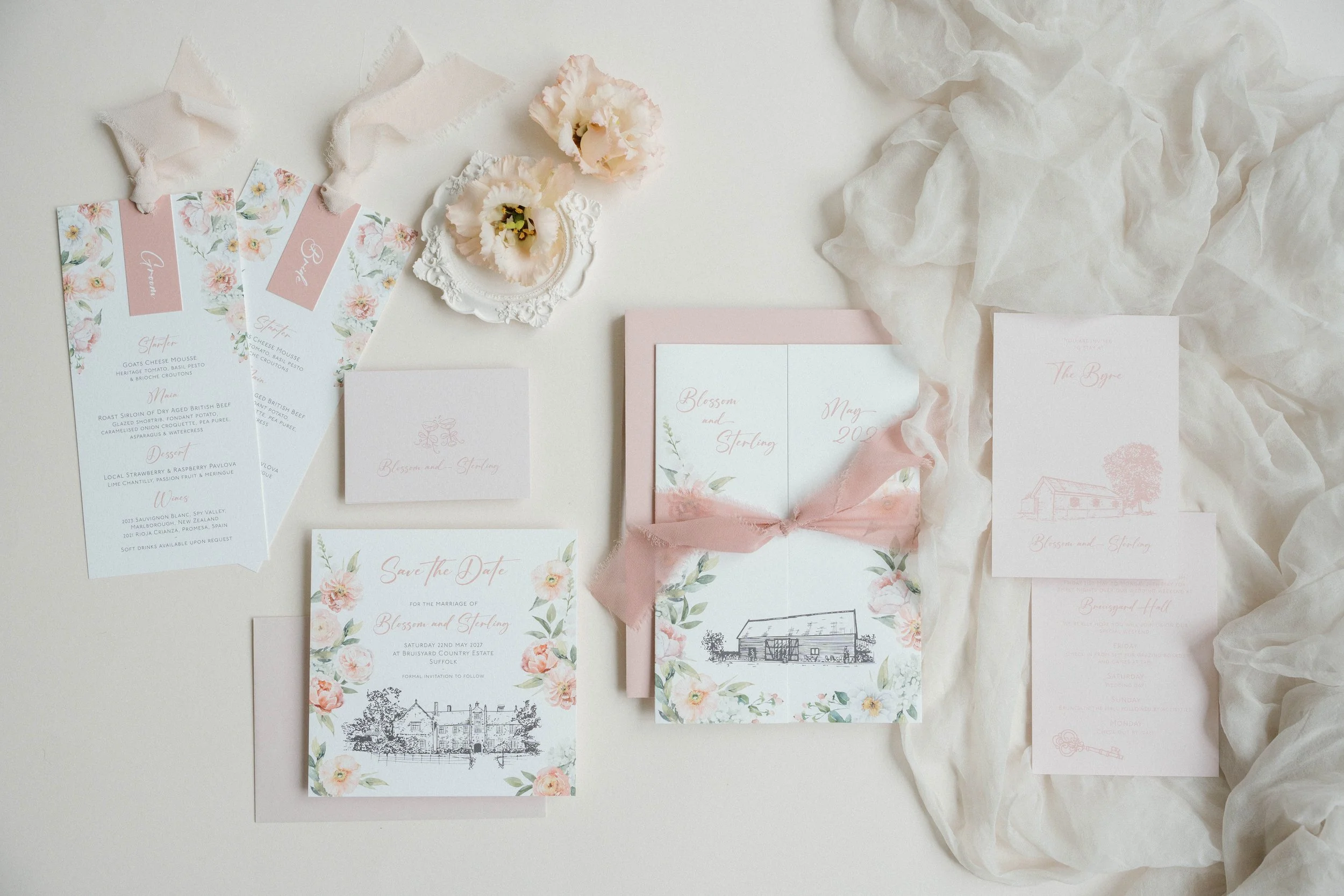 Polly Pickle Blossom Floral Wedding Invitation Suite