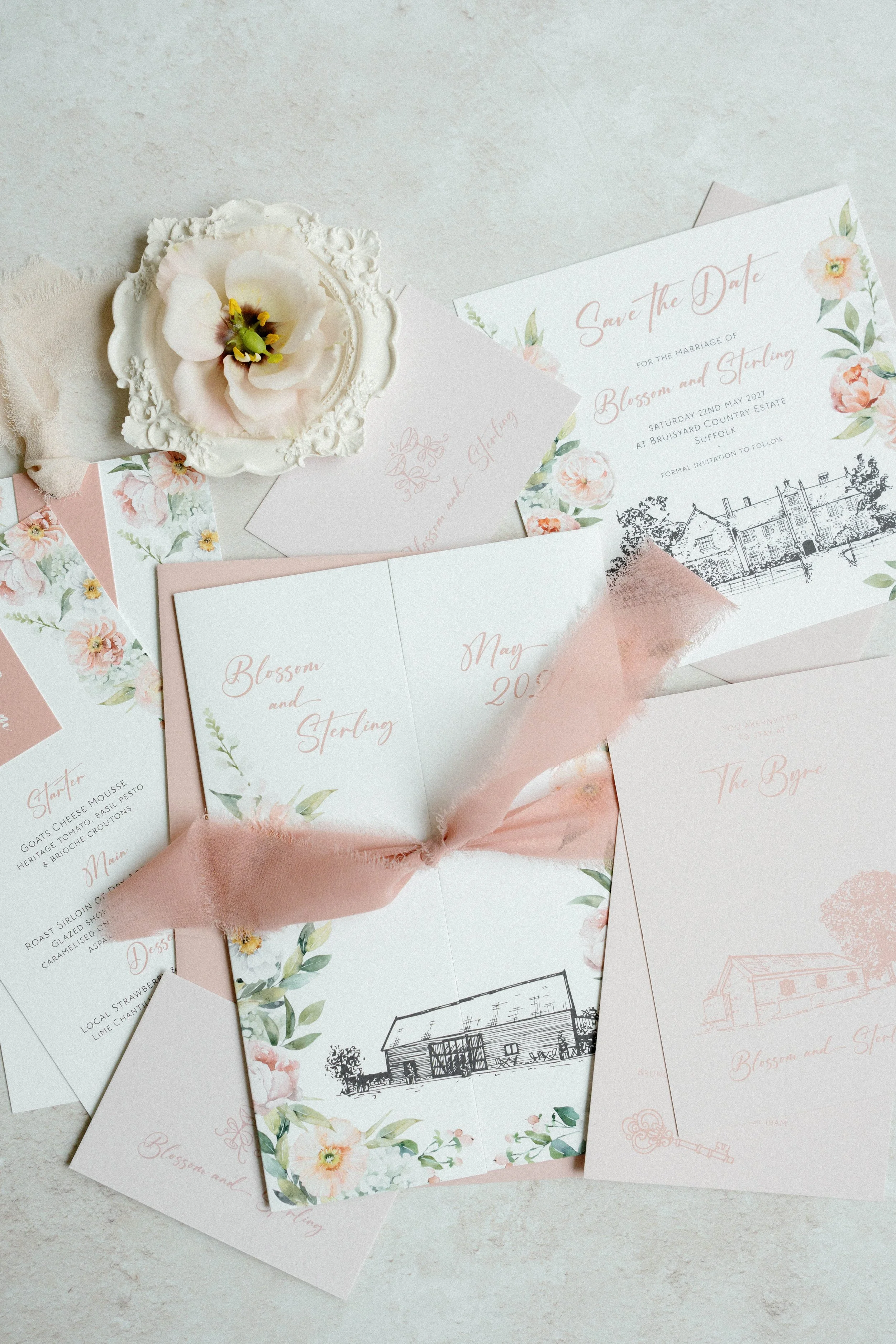 Polly Pickle Blossom Floral Wedding Invitation Suite