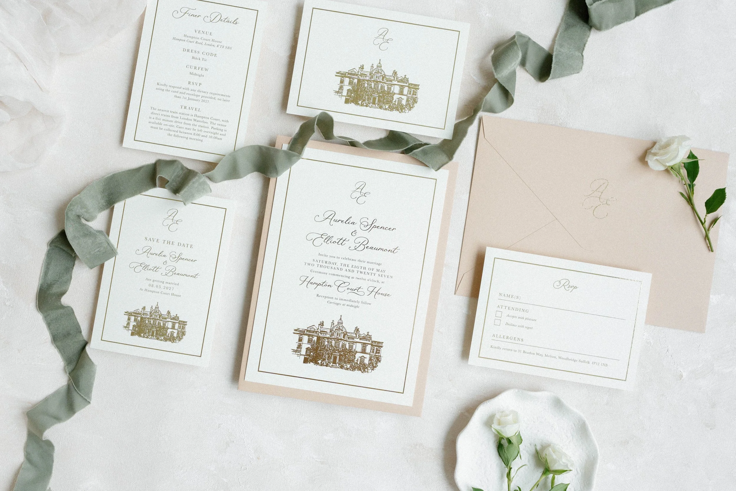 Polly Pickle Aurelia Gold Foil Wedding Invitation Suite