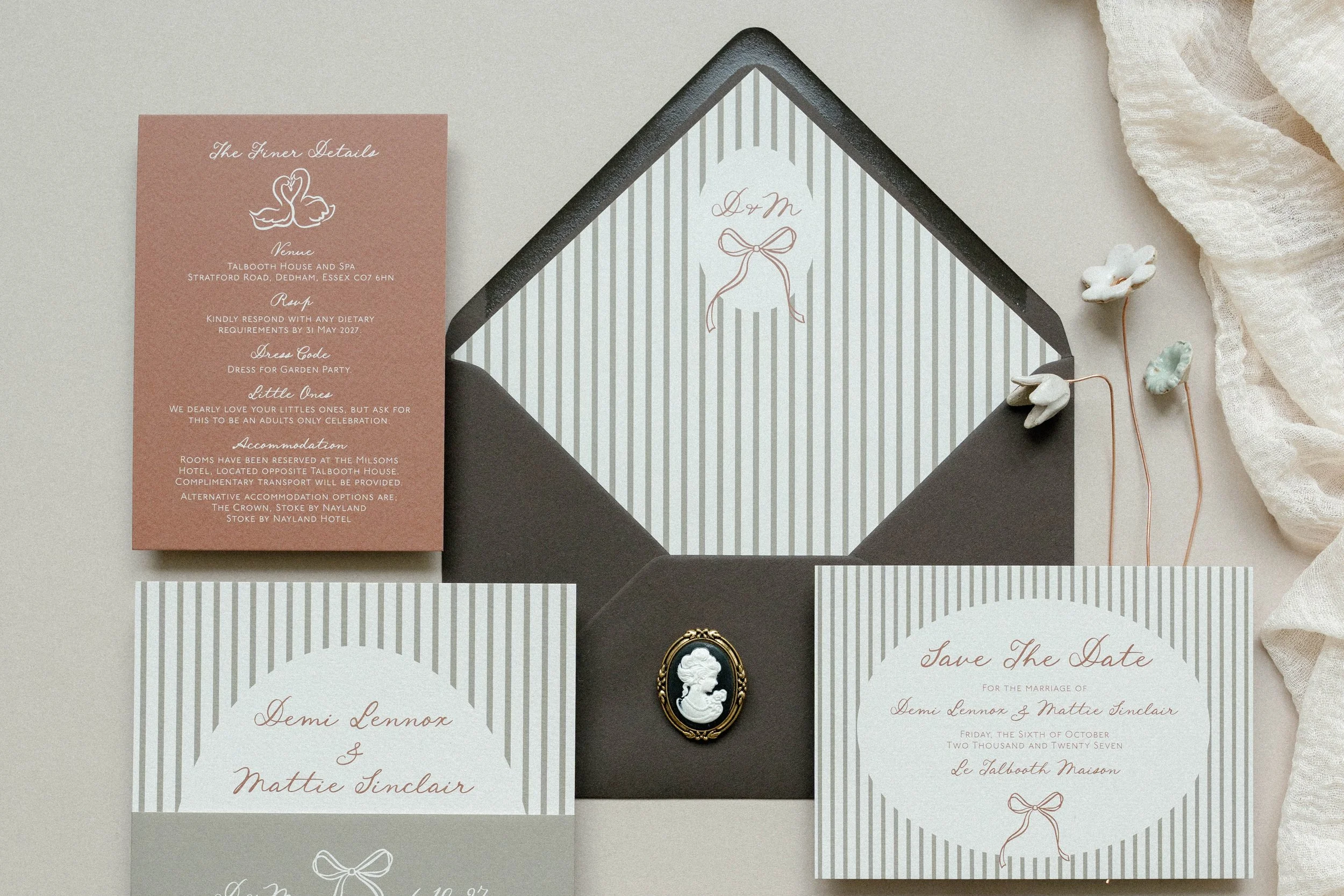 Polly Pickle Demi Olive Green & Rust Invitation Suite