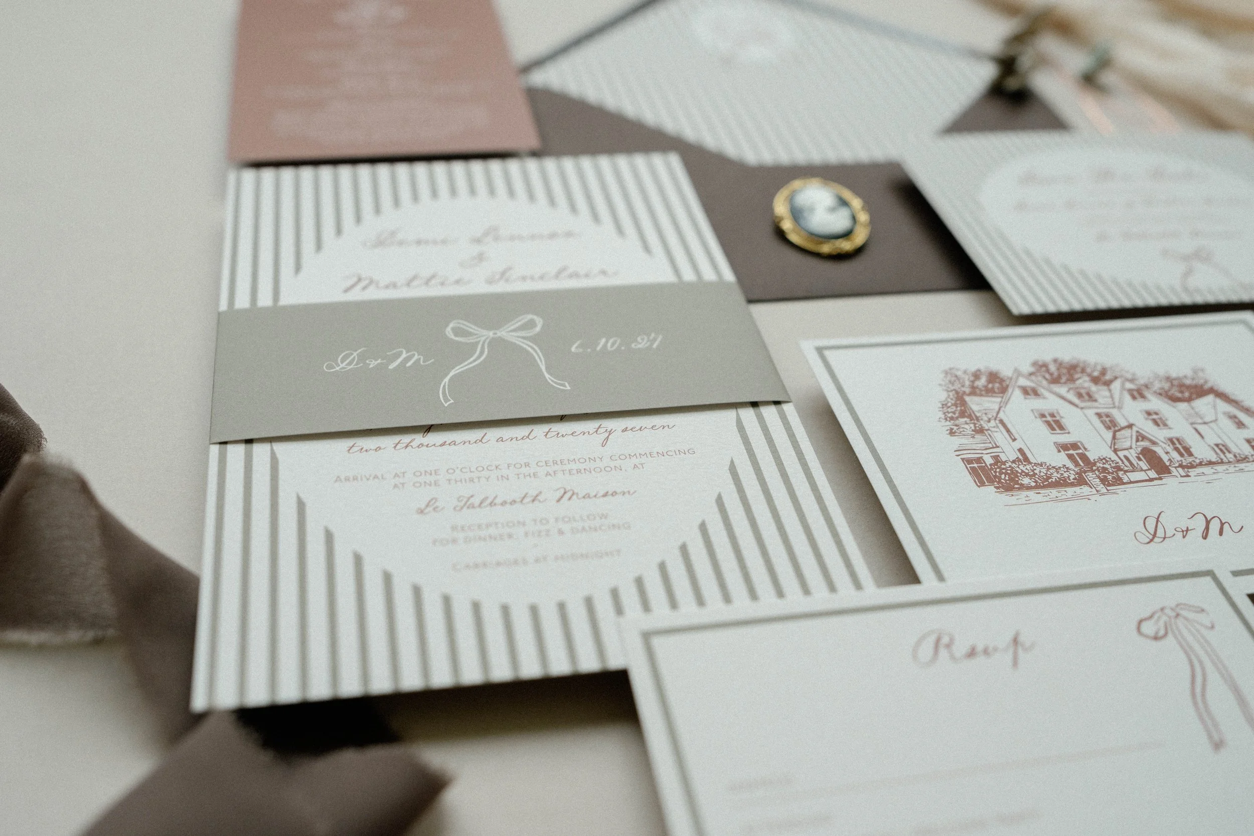 Polly Pickle Demi Olive Green & Rust Invitation Suite