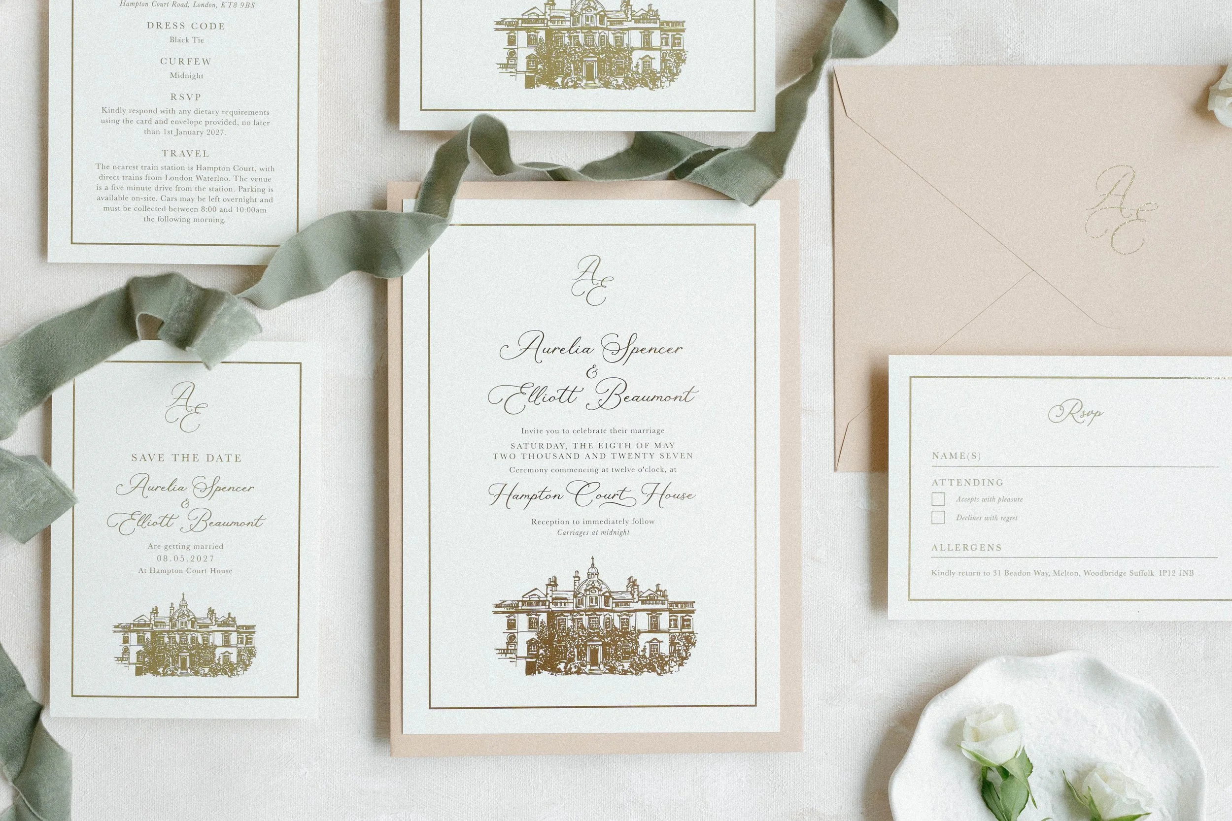 Polly Pickle Aurelia Gold Foil Wedding Invitation Suite