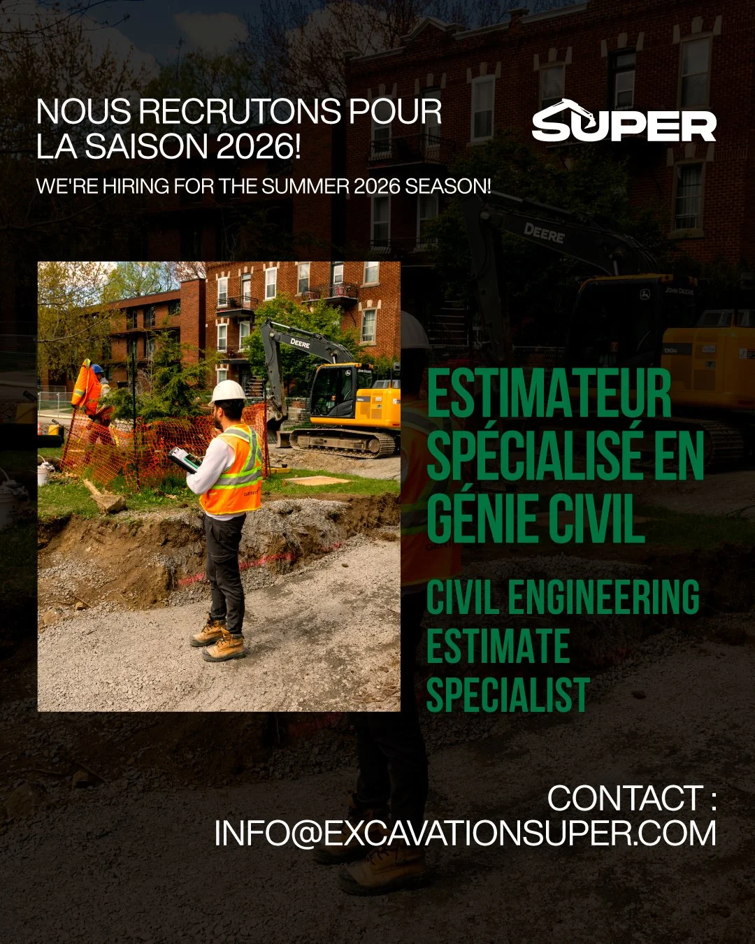 NOUS RECRUTONS : Estimateur.trice en g&eacute;nie civil 📢

Tu as de l&rsquo;exp&eacute;rience en estimation de projets de g&eacute;nie civil et tu ma&icirc;trises l&rsquo;analyse de plans et devis? On a besoin de toi pour compl&eacute;ter notre &eac