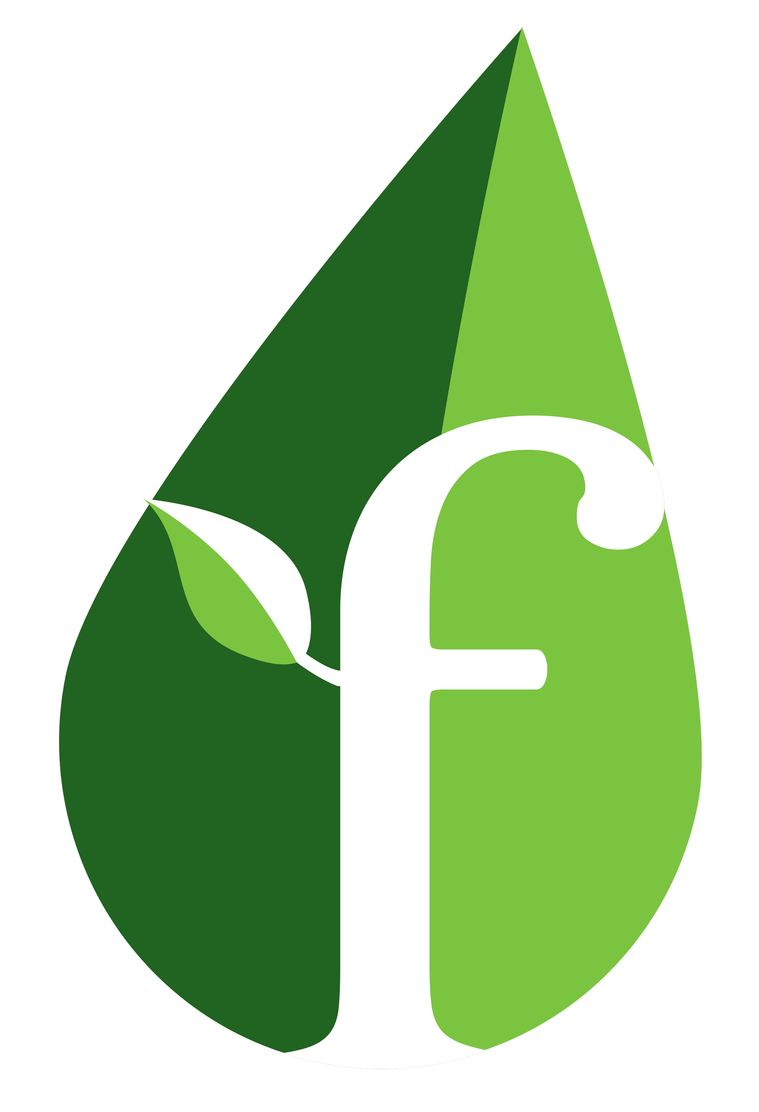 Green leaf-shaped logo with a white lowercase 'f' and a small leaf attached to the letter's vertical stem, representing Facebook's eco-friendly initiative.