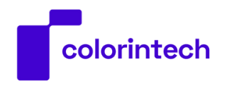 Colorintech logo with purple typography and geometric design