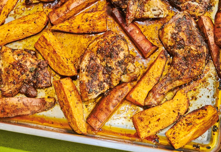 jamaika-huhn mit süßkartoffeln