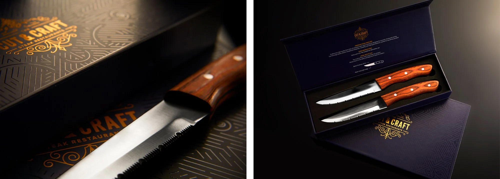 The Cut & Craft Luxury Packaging Design for steak knives 