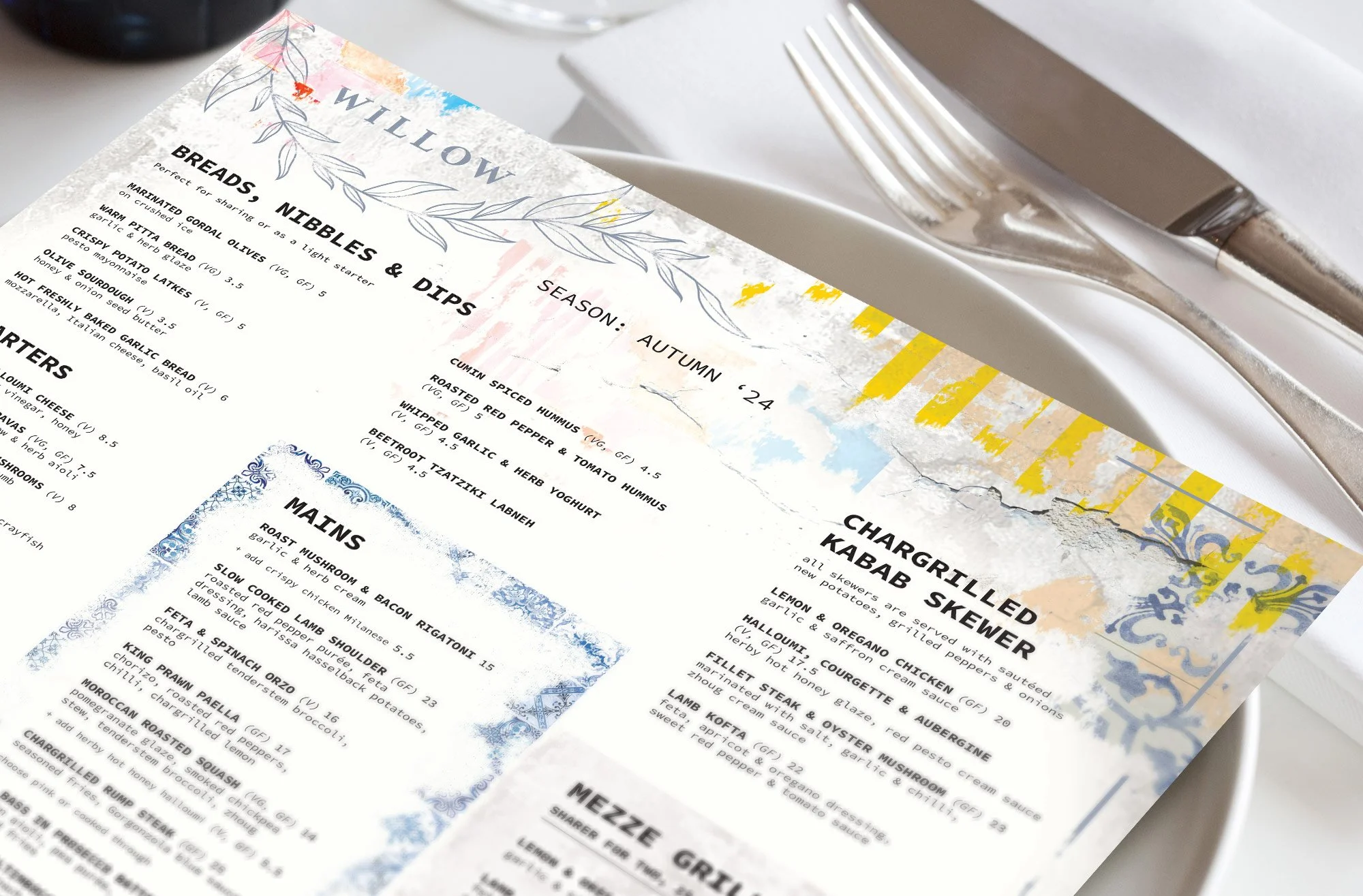 Willow Food and Drink Menu Design