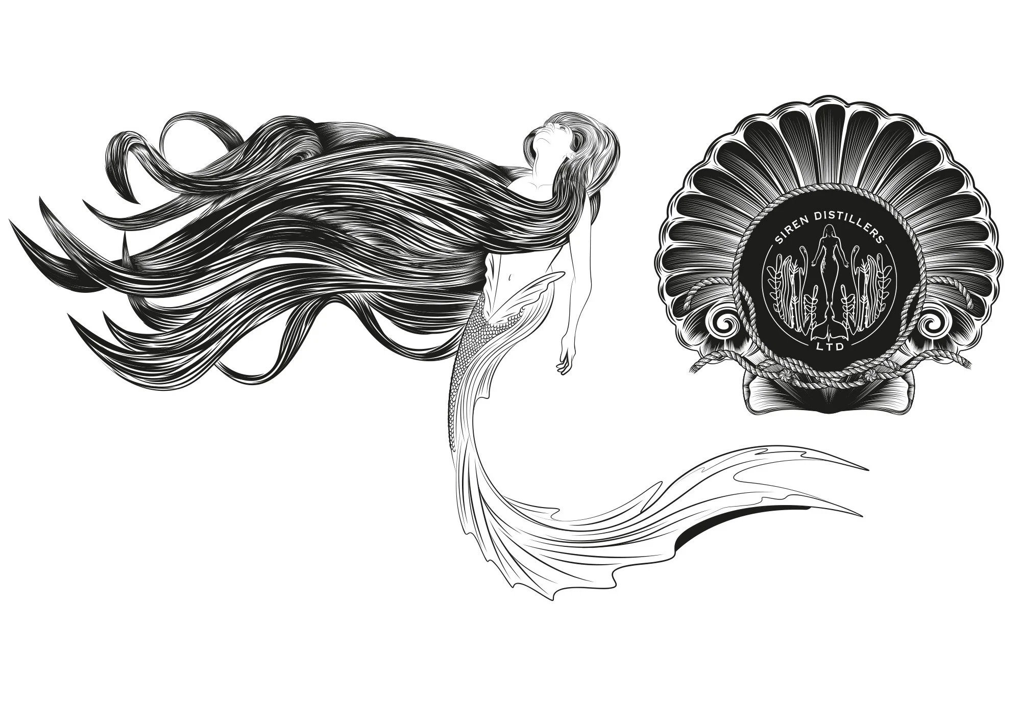 Siren Spiced Rum Packaging Illustration