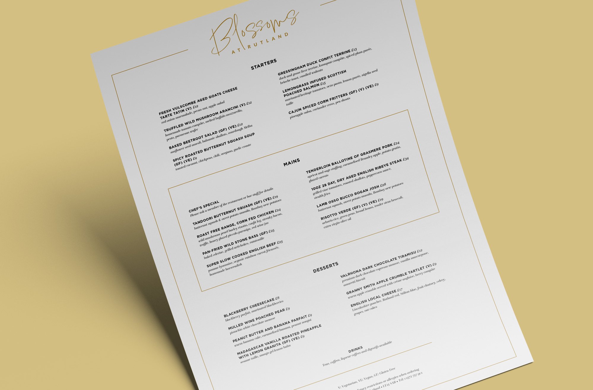 Menu Design for Rutland Hall by Fitzpatrick Design