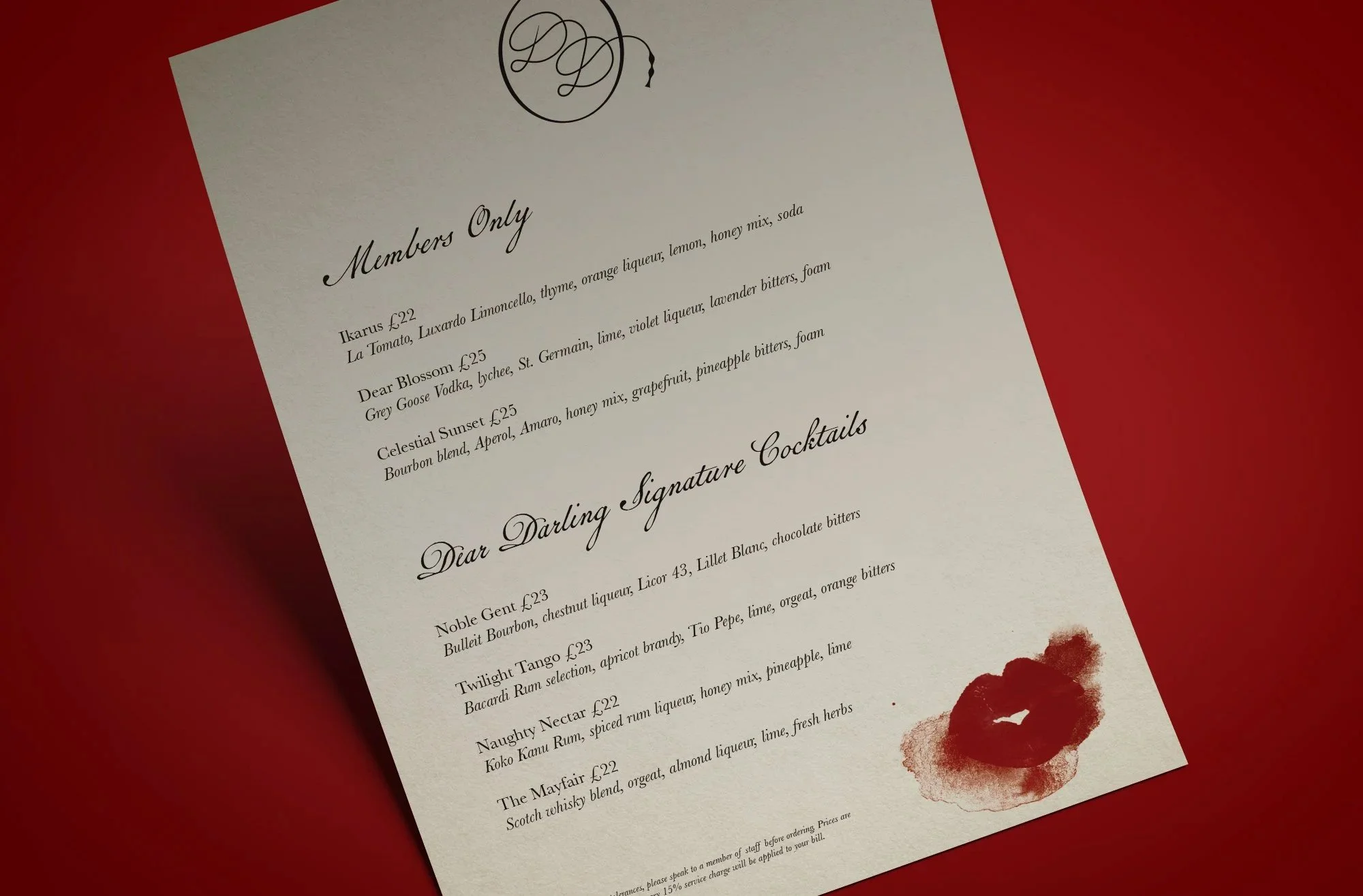 Dear Darling Mayfair Cocktail Menu Design