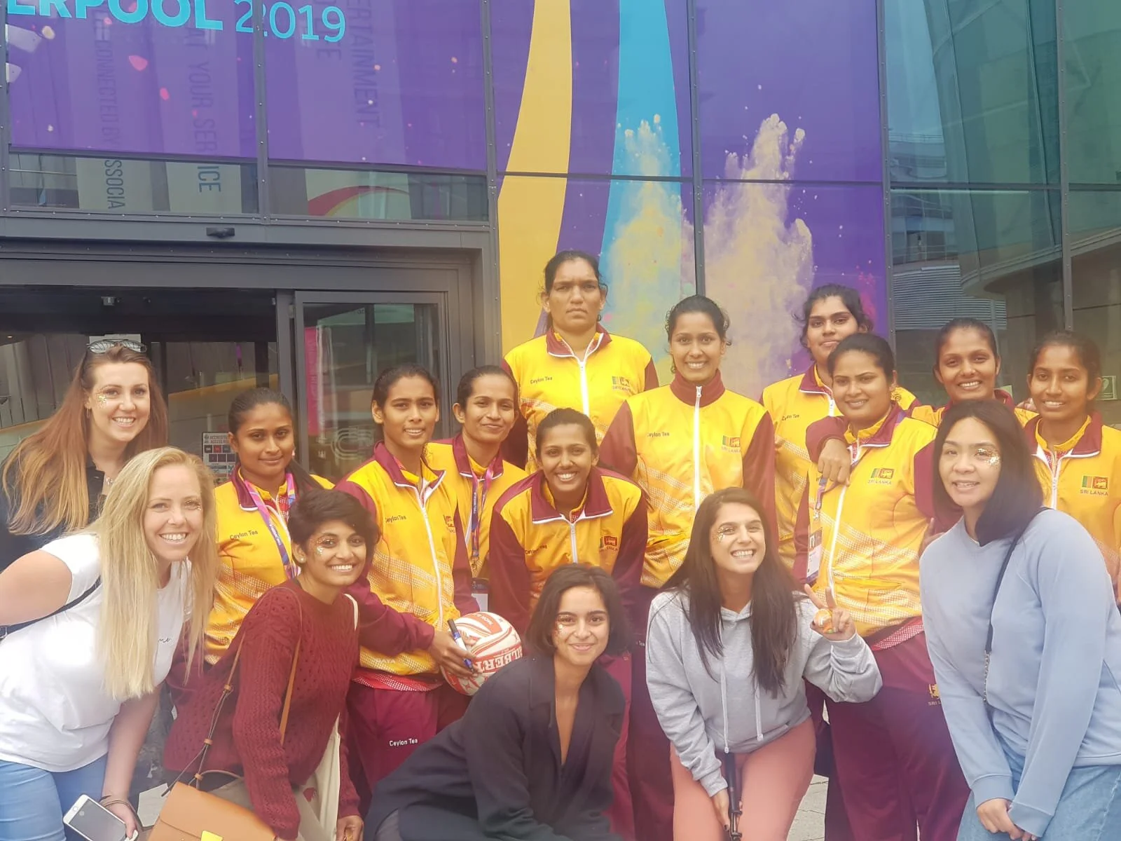 Inglis Netball Club players with the Sri Lanka netball team at the Netball World Cup 2019 in Liverpool