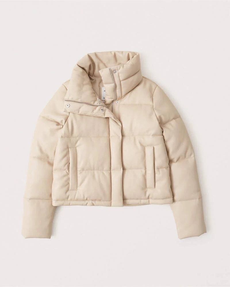 Faux Leather Puffer - Beige