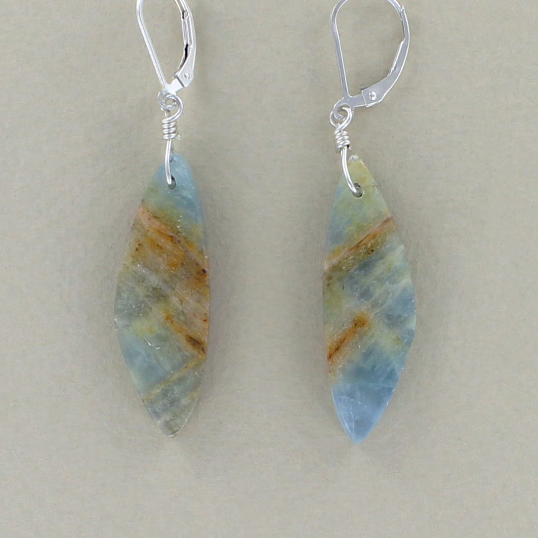 Lemurian Aquatine Calcite Slab Drop Earrings by Mary Salazar