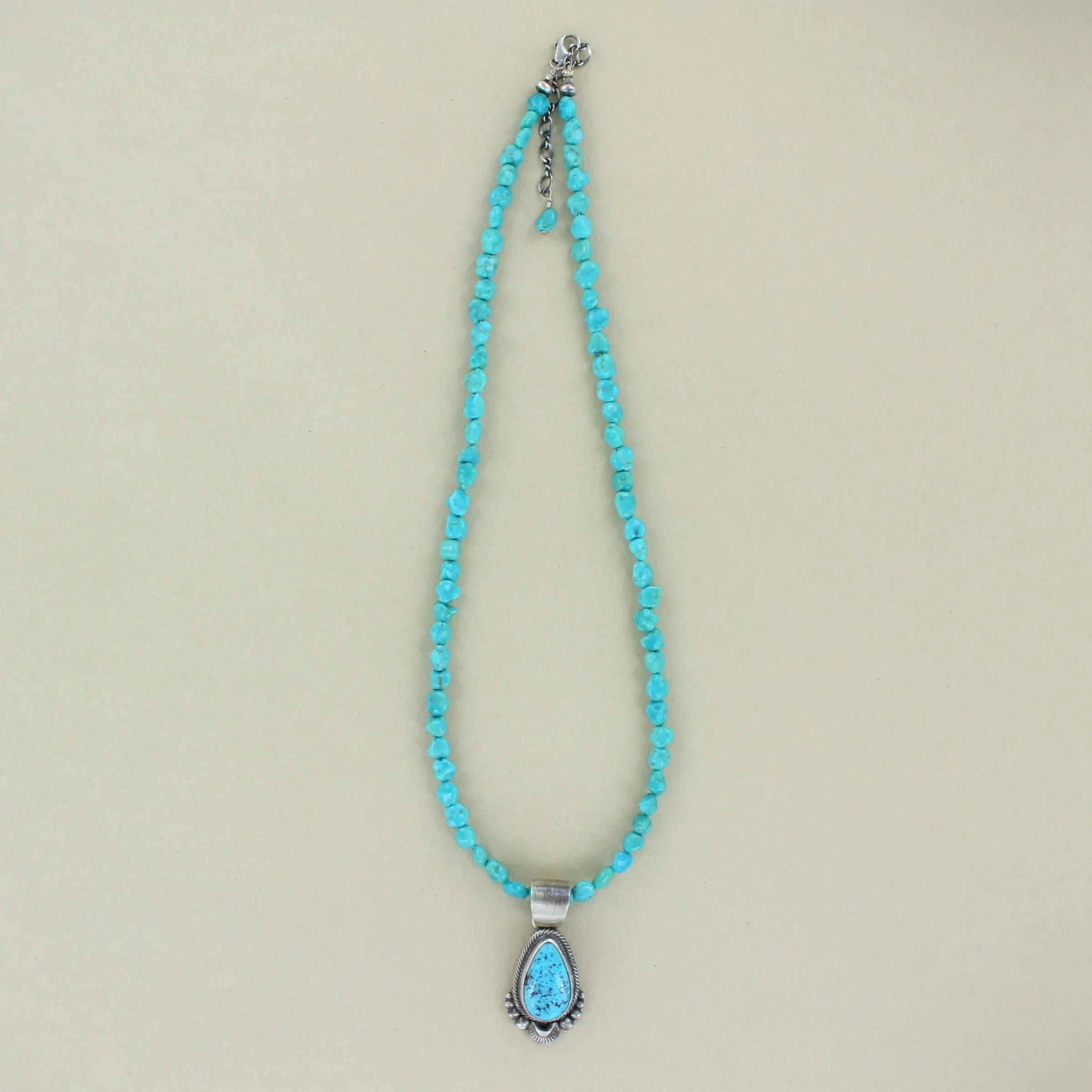 Kingman Turquoise Sterling Silver Pendant on Turquoise Nugget Necklace
