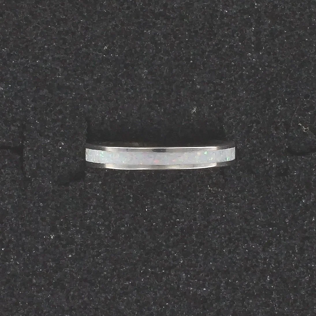 White Opal Silver Thin Band Ring