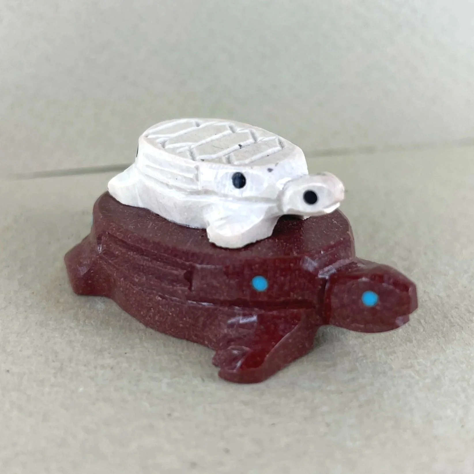 Jesus Espino Pipe Stone and White Jasper Mother and Baby Turtle Fetish Duo