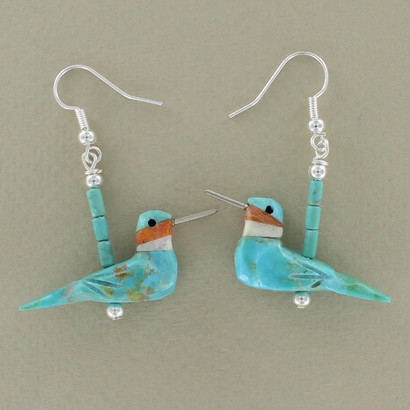 Turquoise Hummingbird Fetish Drop Earrings by Matt Mitchell