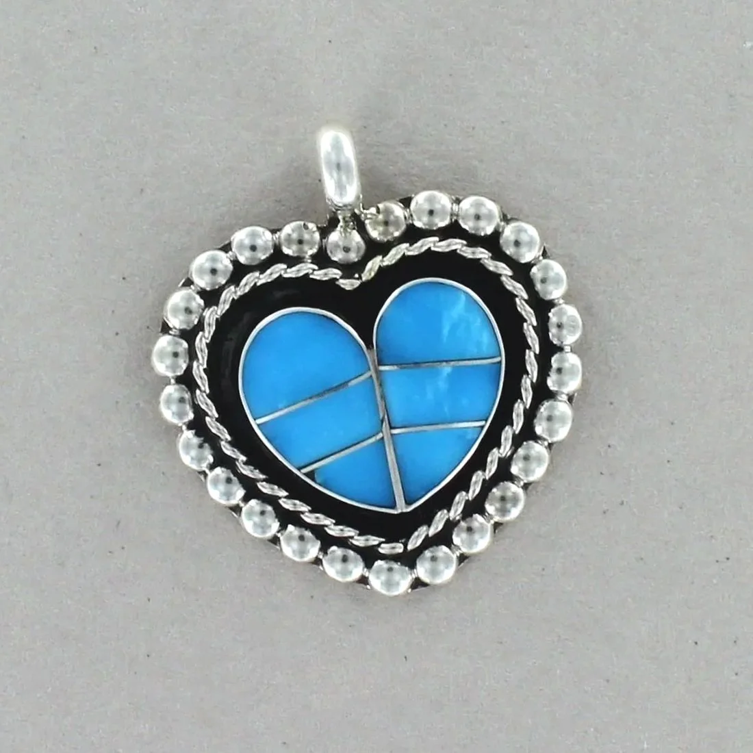 Zuni Turquoise Inlay Heart Pendant by Faye Lowsayate