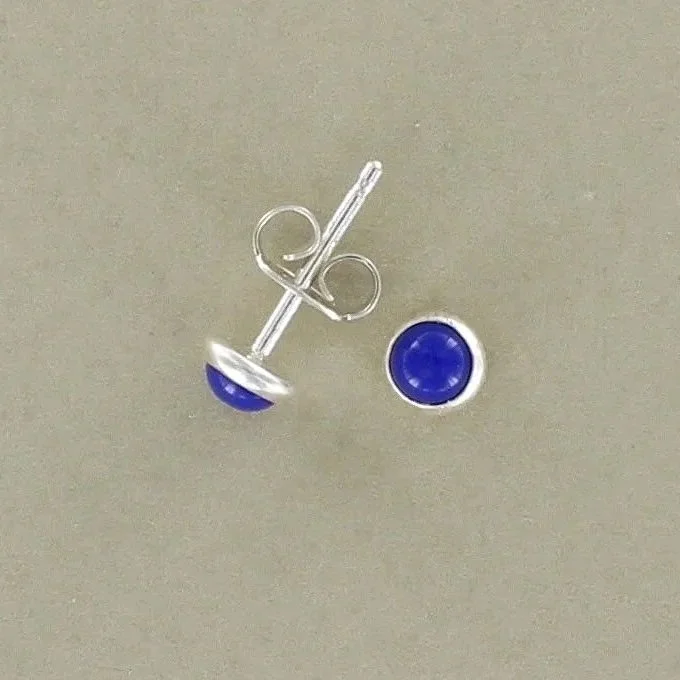 4mm Tiny Round Lapis Stud Earrings