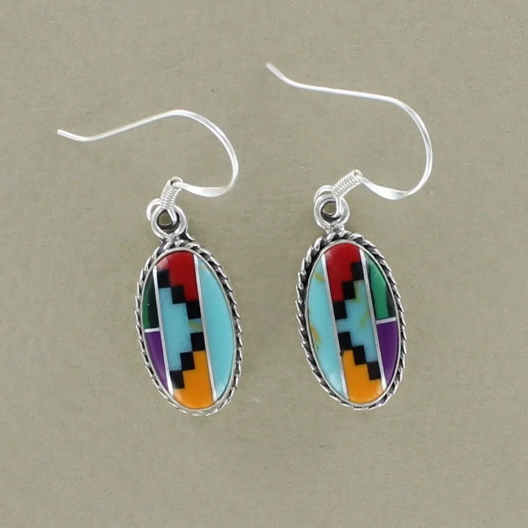 15mm Aztec Oval Sterling Silver Drop Earrings