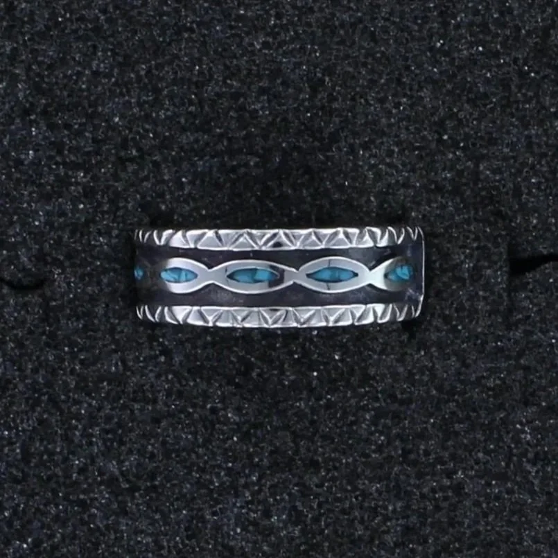 7mm Turquoise Sterling Silver Chip Inlay River Ring