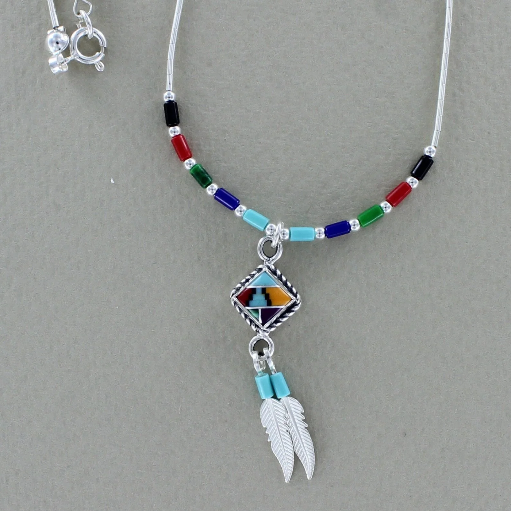 6mm Aztec Diamond Necklace with 2 Feather Drop