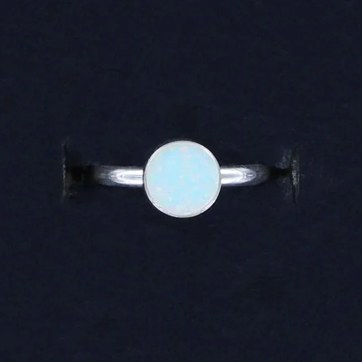 White Opal Round Sterling Silver Ring