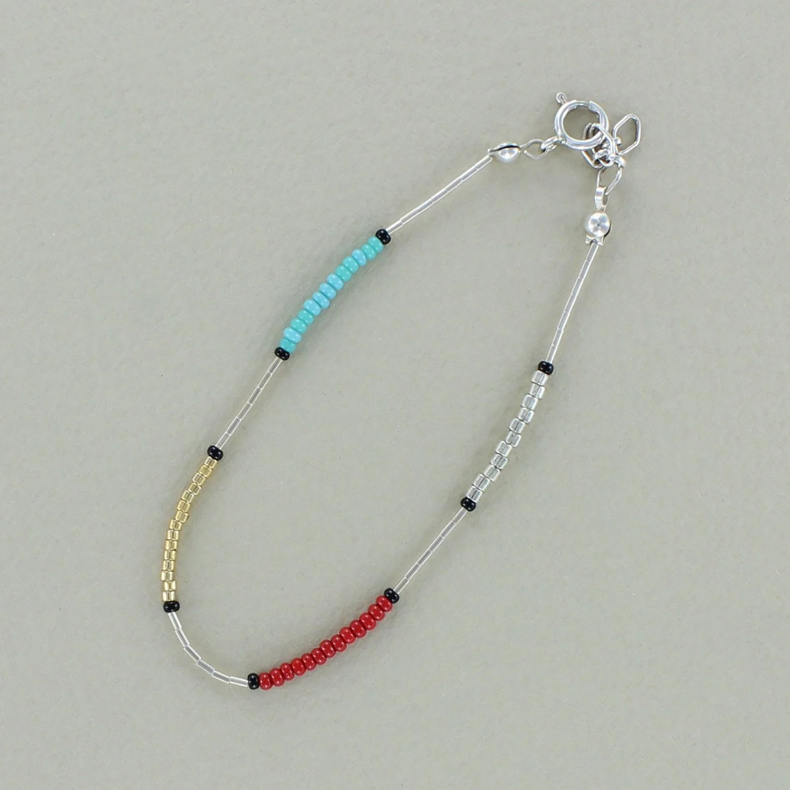 Multicoloured Seedbead Liquid Silver Bracelet