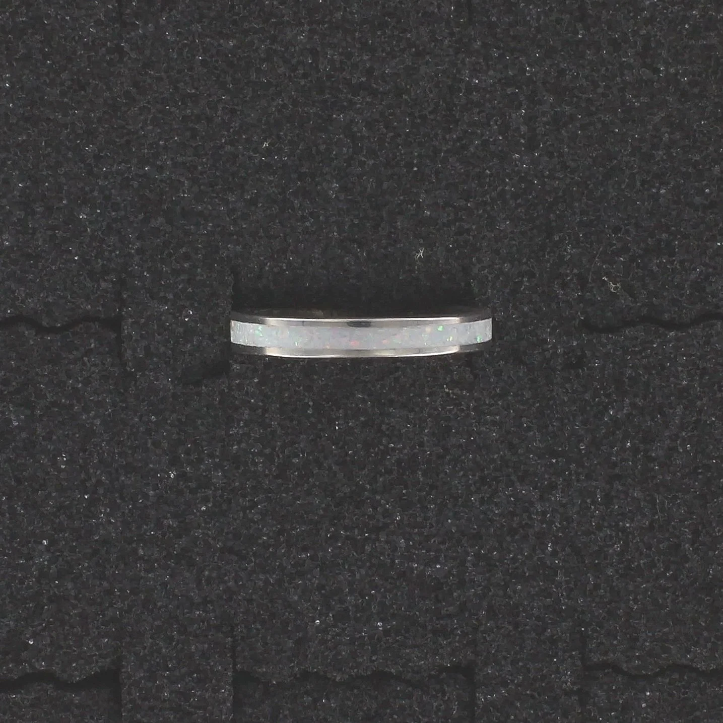 White Opal Silver Thin Band Ring