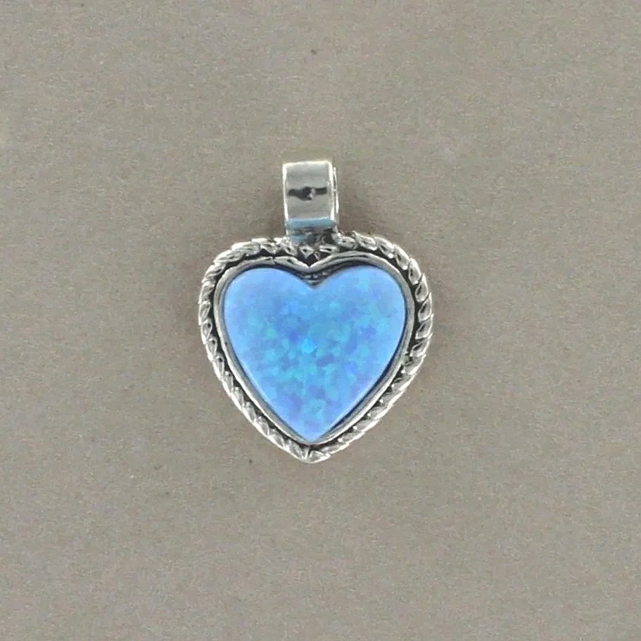 13mm Sterling Silver Blue Opal Heart Pendant