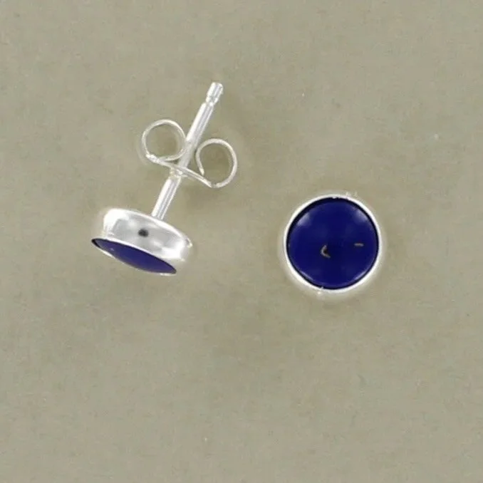 6mm Round Lapis Stud Earrings