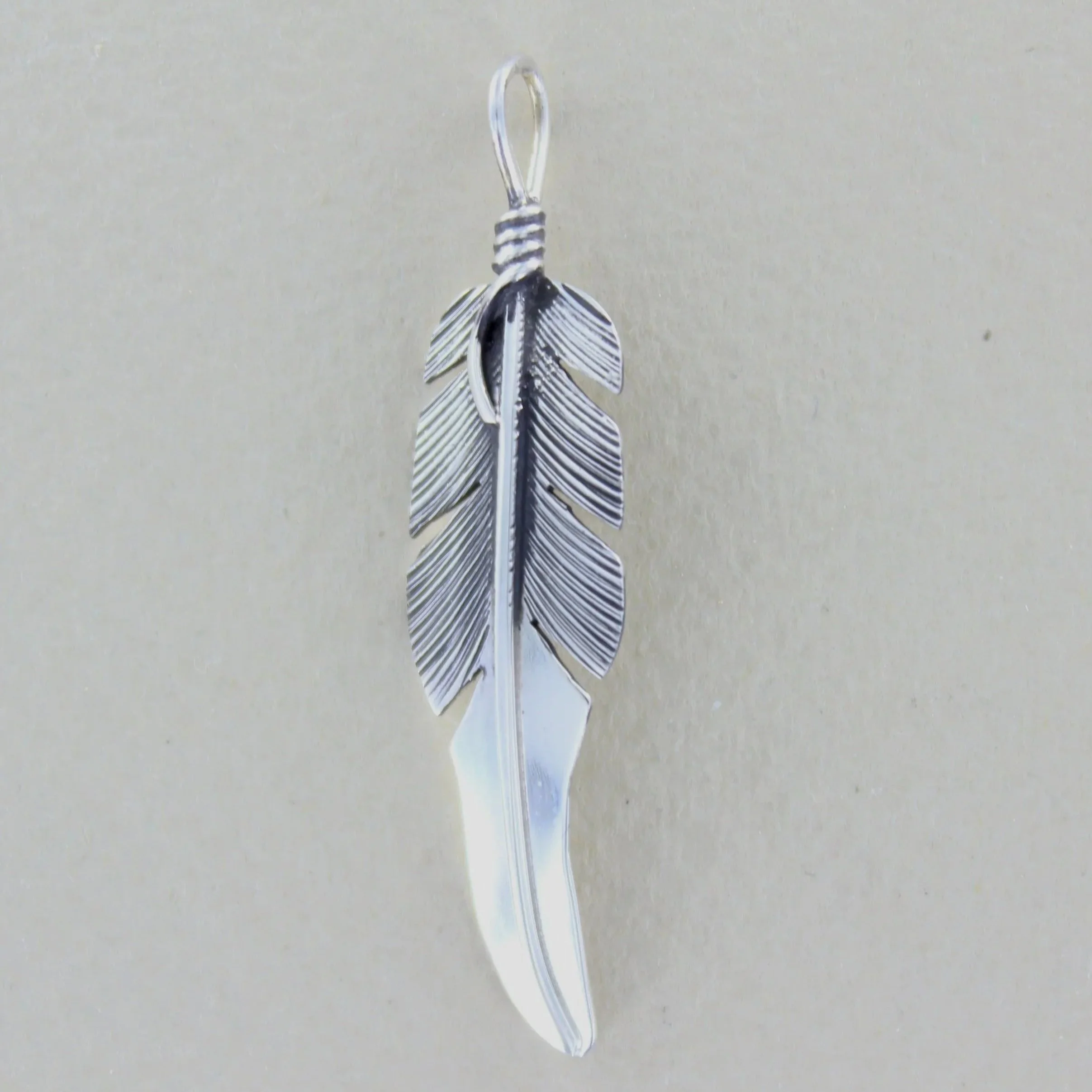 Navajo Sterling Silver Thin Feather Pendant Hand Cut by Lena Platero