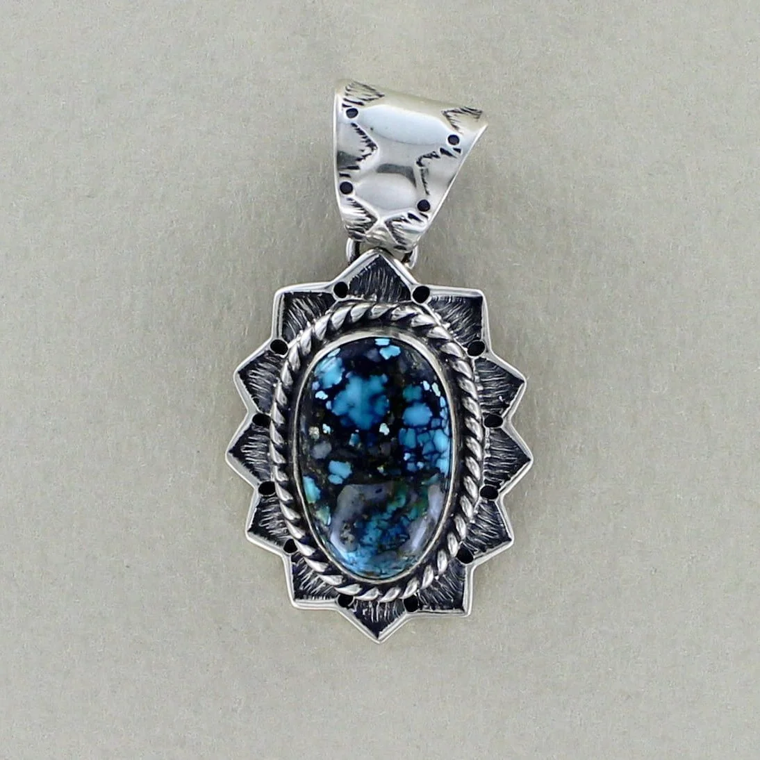 Royston Turquoise Authentic Native American Sterling Silver Pendant by Artisan Kevin Ramone