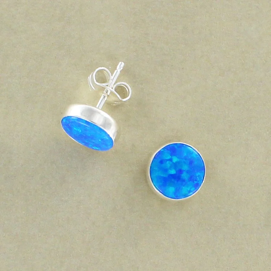 8mm Round Opal Stud Earrings
