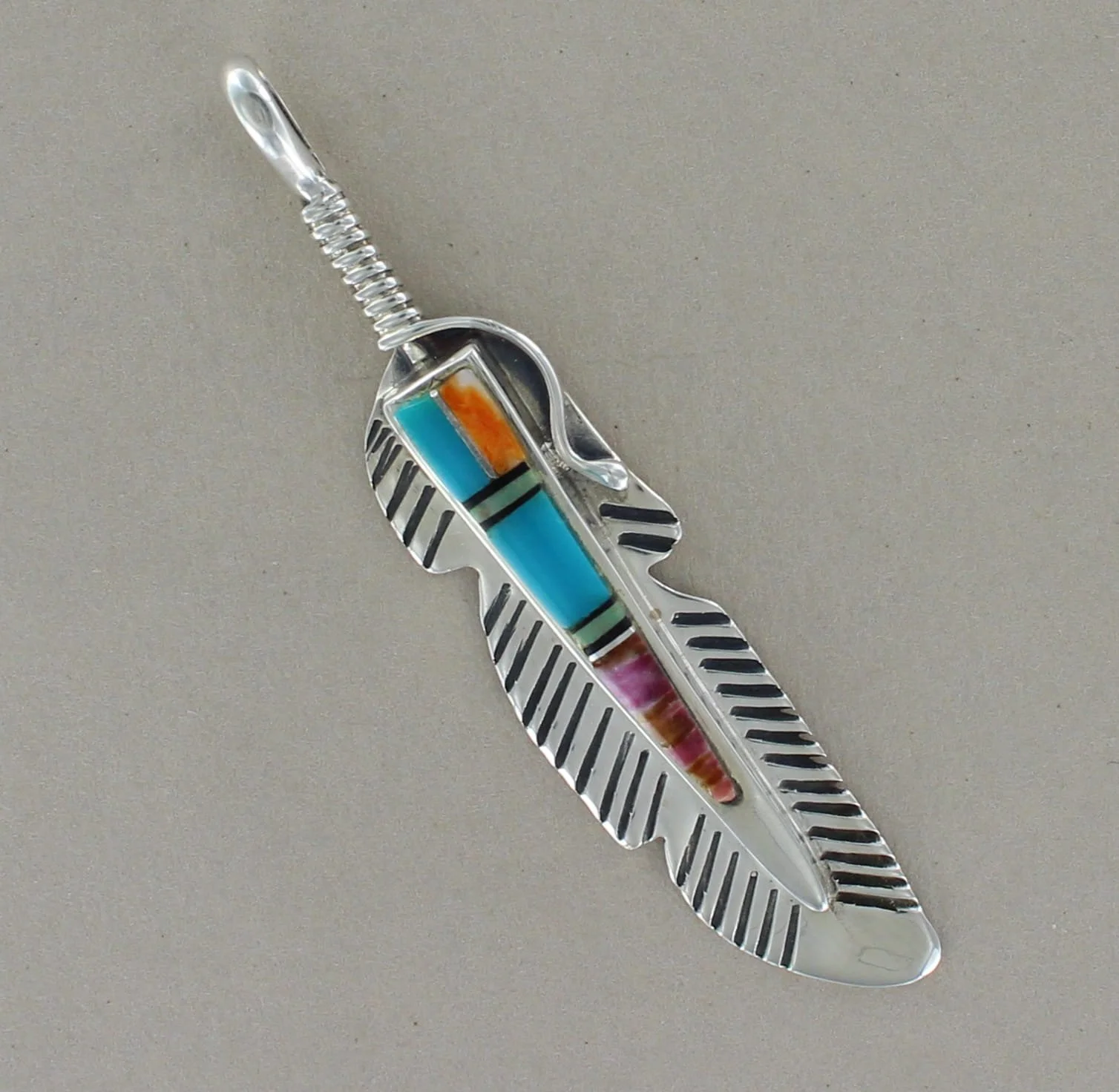 Navajo Inlay Feather Pendant by Jimmy Hoskie