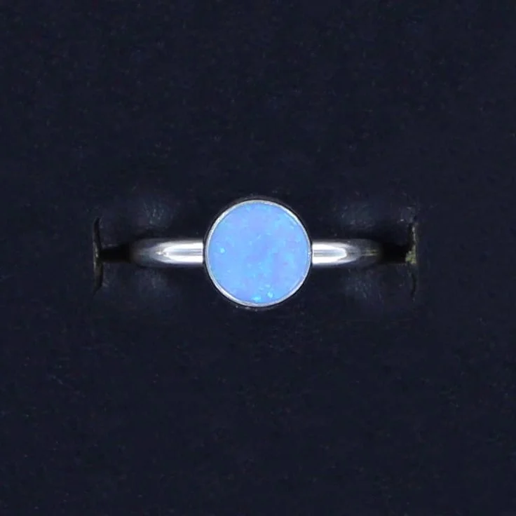 Blue Opal Round Sterling Silver Ring