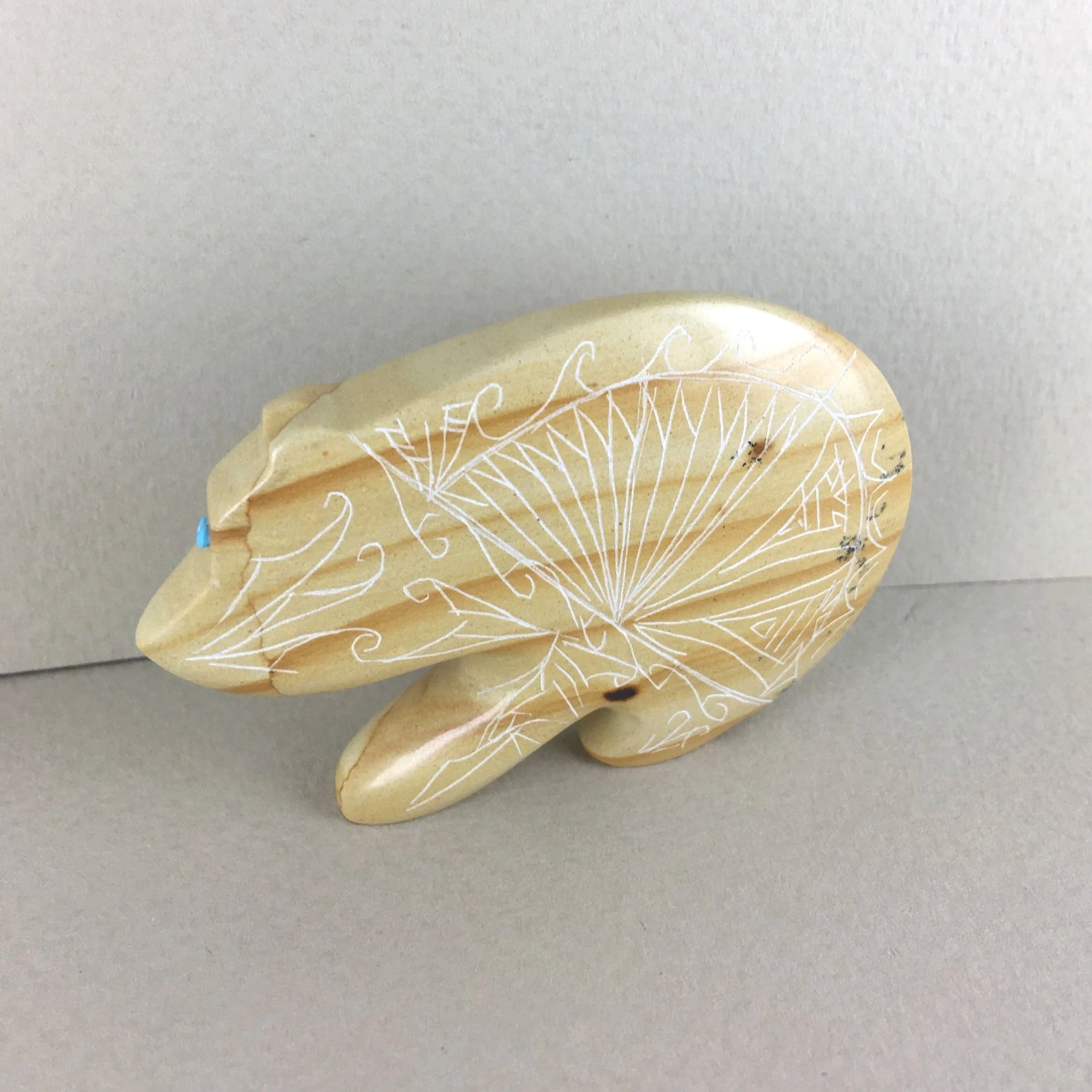 Dolomite Engraved Fetish Bear Carving by Jonathan Natewa