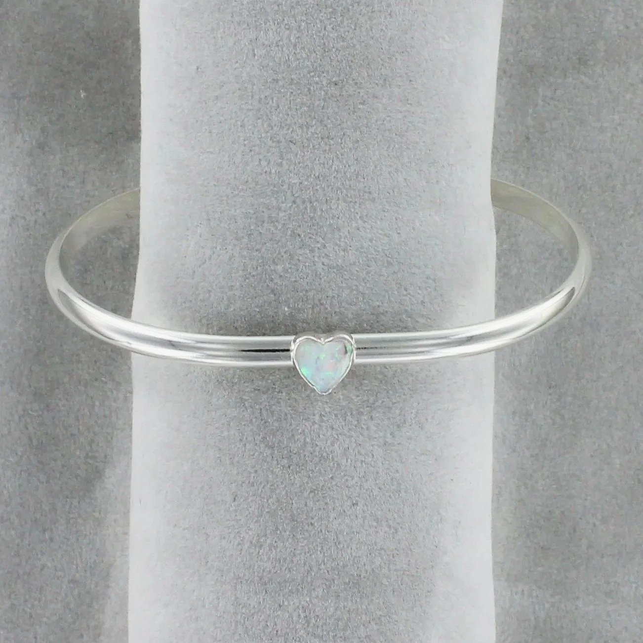 Opal Heart Silver Stacking Bangle